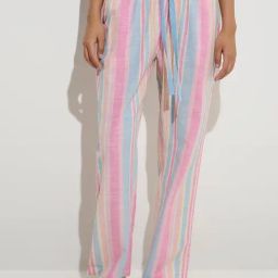 Wunderlove by Westside Pink Striped Mid-Rise Cotton Lounge Pants-image-77