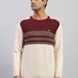 Monte Carlo Beige & Maroon Regular Fit Colour Block Pullover-14