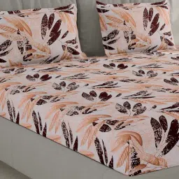 Monte Carlo F-Fashnik Beige Polyester Printed 130 TC Double Bedsheet with 2 Pillow Covers-picture-42