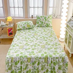 JC HOME Green & White Cartoon Characters 150 TC King Bedsheet with 2 Pillow Covers-image-42