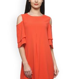 Gipsy Women Orange Solid Fit & Flare Dress-image-15