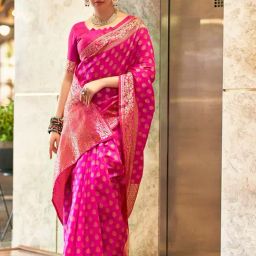 Satrani Pink Art Silk Woven Saree With Unstitched Blouse-image-24