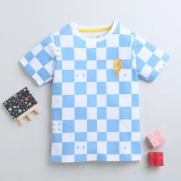 Bumzee Kids White & Blue Checks T-Shirt-image-55
