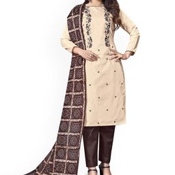 HERE&NOW Floral Embroidered Thread Work Silk Unstitched Dress Material-image-91