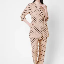 Sweet Dreams Beige Regular Fit Polka Dot Night Suits-image-55