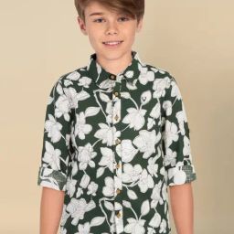 Allen Solly Kids Green Printed Slim Fit Shirt-image-79