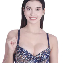 BRACHY Women Navy Blue & White Floral Underwired Lightly Padded Pushup T-Shirt Bra-9