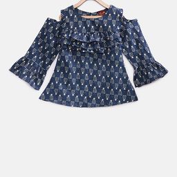 Twisha Girls Blue Printed A-Line Top-image-49