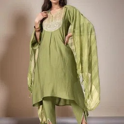 HERE&NOW Women Solid A-Line Kurta with Dhoti Pants & Dupatta-picture-34