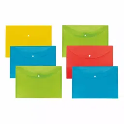 POLEN Folder File Poly Plastic Fullscape Button Bag Assorted (Pack of 6)-45