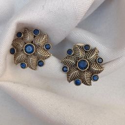 FindHerFavorite Silver-Plated Artificial Stones Studded Oxidised Leaf Shaped Studs image 1