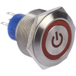 RS PRO Illuminated Push Button Switch Panel Mount 25.2 mm Cutout SPDT Red LED 250 V AC, 1759055-27