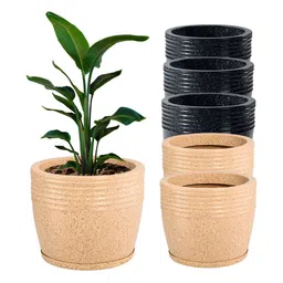 RUBOXA 6-Pcs Black & Brown Textured UV-ProtectedPlanters WithBottomTray-image-55