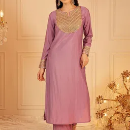 indo street Women Floral Yoke Design Regular Sequinned Kurta with Palazzos-2