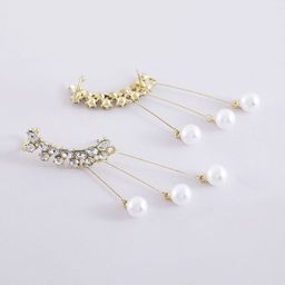 VAGHBHATT Korean Gold-Plated Artificial Stones Studded & Pearls Beaded Tasselled Ear Cuff image 3