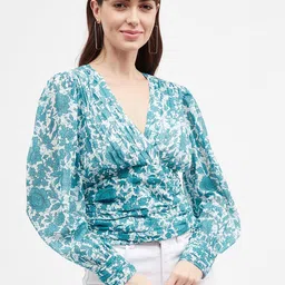 Harpa Floral Printed Puff Sleeve Wrap Top-picture-6