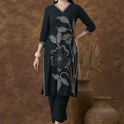 FASHOR Embroidered Cotton V-Neck Tunic With Trousers Co-Ords-image-92
