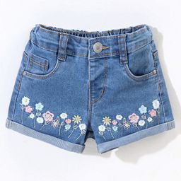 Babyhug Cotton Stretched Mid Thigh Length Floral Embroidery Shorts  - Blue-image-45