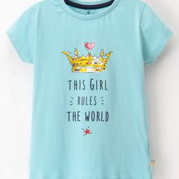 Ollypop Cotton Sinker Half Sleeves Tee Crown Print - Blue-image-42