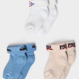 Mi Arcus  Cotton Terry Socks Set Of 3 Blue White & Beige-94