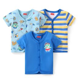 Babyhug 100% Cotton Knit Vests with Crocodile Print & Stripes Pattern Pack of 3 - Multocolor-picture-20