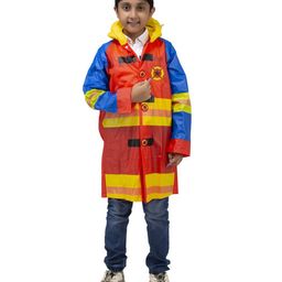 Yellow Bee PVC Full Sleeves Firefighter Adventure Printed Hooded Raincoat - Yellow & Red-image-67