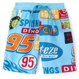 Babyhug Disney Cotton Knit Above Knee Length Shorts With Cars Graphics - Blue-image-80