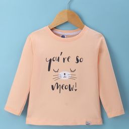 Teddy Sinker Knit Full Sleeves T-Shirt with Text Print - Light Peach-picture-24