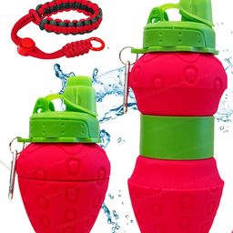 Bunie Strawberry Shaped Expandable Silicone Sipper Bottle with Wrist Strap  700 ml Red-22