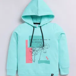 giniekids Cotton Full Sleeves Text & Floral Printed Hooded Sweatshirt - Sea Green-picture-31