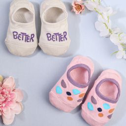 KIDLINGSS Pack Of 2 Pebbles & Better Printed Loafer Socks - Pink & Beige-image-63