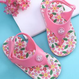 Babyoye Velcro Closure Floral Printed Flip Flops - Pink-image-93