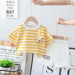 Googo Gaaga Cotton Half Sleeves Animal Applique Detailed & Striped Tee Shorts Set - Yellow-image-62