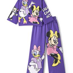 Ollington St. Disney Full Sleeves Sweatshirt & Wide Leg Pants with Minnie Mouse & Family Graphics - Purple-picture-3