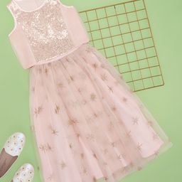 Pantaloons Junior Sleeveless Sequin Embellished & Foil Printed Lehenga Choli - Pink-image-36