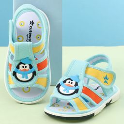 Cute Walk by Babyhug Sandals with Velcro Closure & Penguin Applique - Light Blue-picture-29