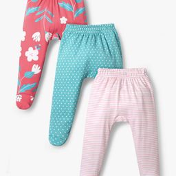 Kookie Kids Interlock Knit Floral & Polka Dot Printed Bootie Leggings Pack of 3 - Red Blue & Pink-image-48