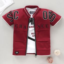 Dapper Dudes Half Sleeves Second Chance Text Printed Jacket With Tee - Maroon-picture-20