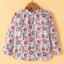 Dapper Dudes Full Sleeves Floral Printed Kurta Style Shirt - Multi Colour-image-43