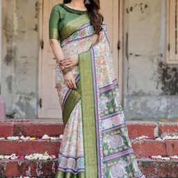 ALMAARI FASHION Kalamkari Printed Zari Pure Silk Banarasi Saree-picture-29