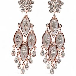 ANTIQUE JEWELLERY Women Rose Gold Stones & Sheet Drop Earrings-image-53