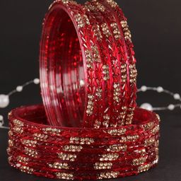 LAVAZZA Set Of 12 Cubic Zirconia Studded Glass Bangles image 3