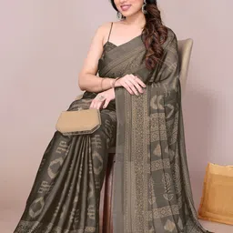 KALINI Poly Chiffon Block Print Saree image 4