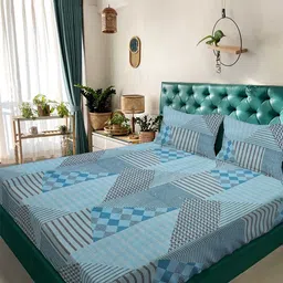 Arrabi Blue & Grey Geometric Printed 350 TC King Bedsheet Set 2.70 m x 2.60 m-6