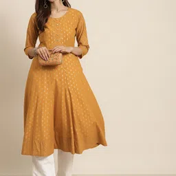 IKRASS Floral Printed Round Neck Anarkali Cotton Kurta-image-26