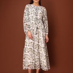 PURVAJA Women Breeze & buti Floral Printed Puff Sleeve Georgette Fit & Flare Midi Dress-image-22