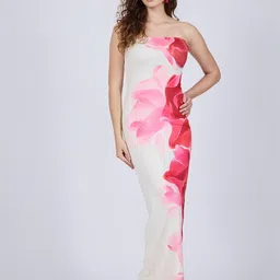 Outzidr Women Floral Print Strapless Maxi Dress-image-41