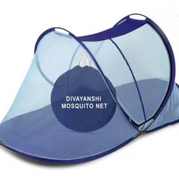 DIVAYANSHI Mosquito Net for Single Bed | Foldable Machardani | Polyester Strong 30GSM mesh | PVC Coated Corrosion Resistant Steel Wire - Blue image 1