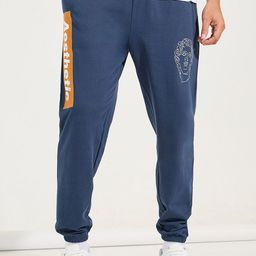Styli Men Navy Blue Typography Printed Relaxed-Fit Pure Cotton Joggers-image-96