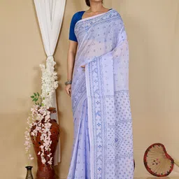 PuJoy Geometric Printed Pure Cotton Taant Saree-8